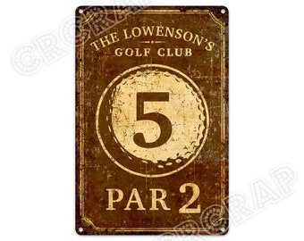 Personalized Miniature Golf Sign: Rustic Par Number, Aluminum Metal