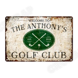 Personalized Golf Club Metal Sign: Rustic Welcome Decor