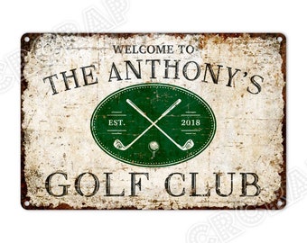 Personalized Golf Club Metal Sign: Rustic Welcome Decor