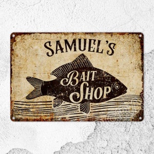 Personalized Bait Shop Metal Sign: Fishing Decor