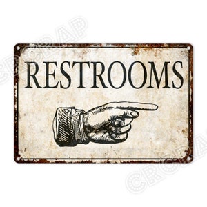 Restroom Sign: Rustic Arrow Decor, Metal Washroom Sign