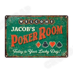 Poker Room Sign, Bar Sign, Game Room Decor, Metal Sign, Custom Sign, Personalised Gifts