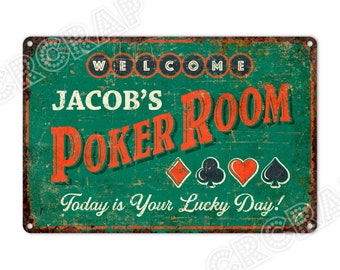 Personalized Poker Room Metal Sign: Game Room Decor