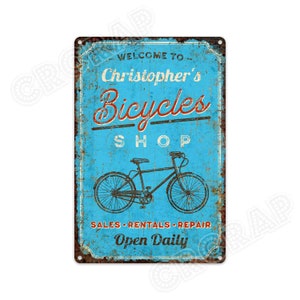 Personalized Bicycle Shop Sign: Rustic Metal Garage Decor