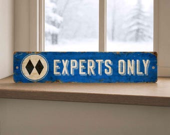 Ski Experts Only Metal Sign, Outdoor Retro Aluminum Mountain Cabin Decor Gift For Skier