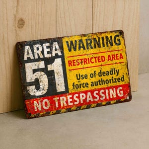 Funny Restricted Area 51 Metal Sign – Retro Warning Wall Decor for Yard, Fence or Garage