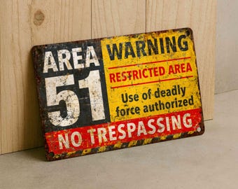 Funny Restricted Area 51 Metal Sign – Retro Warning Wall Decor for Yard, Fence or Garage