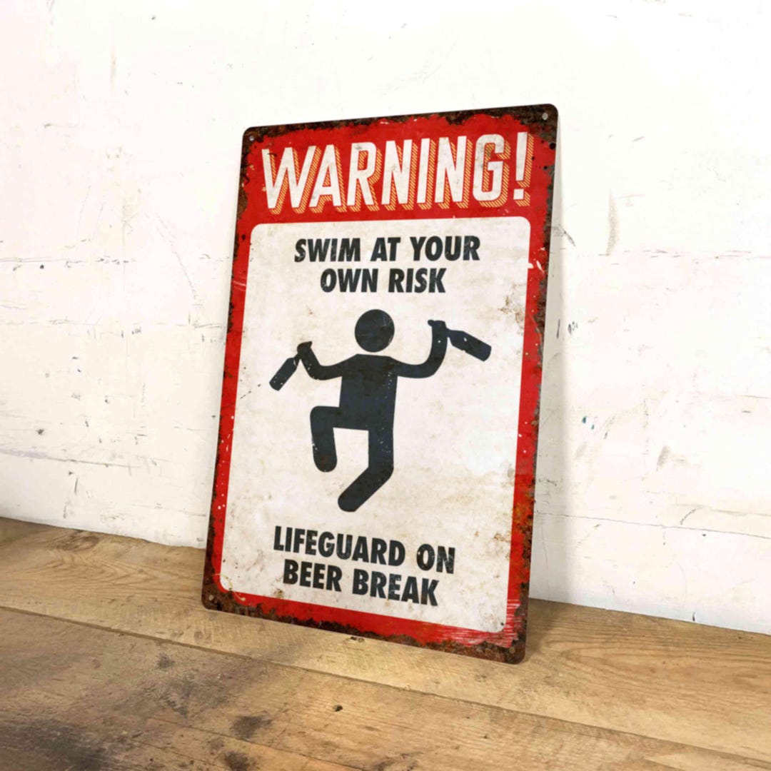 Pool Break Sign Funny Pool Break Metal Sign – Retro Poolside Wall Decor for Backyard ...