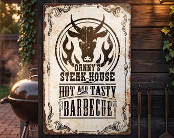Personalized Metal Sign Custom Steakhouse Plaque Outdoor Kitchen Decor Grill Master Husband Gift