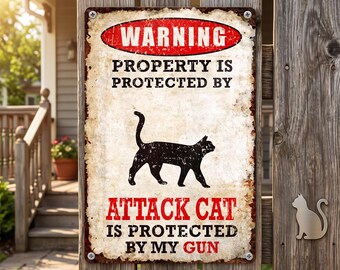 Metal Cat Warning Sign Beware of Pet Outdoor Porch Home Decor Cat Lover Gift