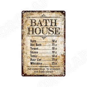 Rustic Bath House Metal Sign: Vintage Bathroom Decor