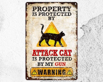 Warning Sign, Cat Sign, Cat Decor, Beware Sign, Danger Sign, Metal Sign, Personalized Gifts