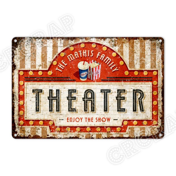 Theater Sign, Cinema Sign, Film Party, Movie Night, Home Decor, Custom Sign, Metal Sign, Personalised Gifts