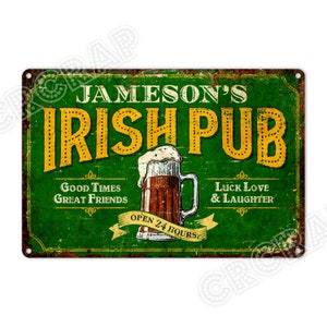 Irish Pub Sign: Rustic Bar Decor, Personalized Metal Sign