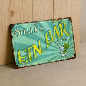 Custom Gin Bar Sign – Personalized Vintage Metal Wall Decor for Home Bar, Kitchen or Cocktail Space