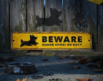 Retro Beware Corgi Sign Aluminum Outdoor Funny Dog House Wall Decor Gift