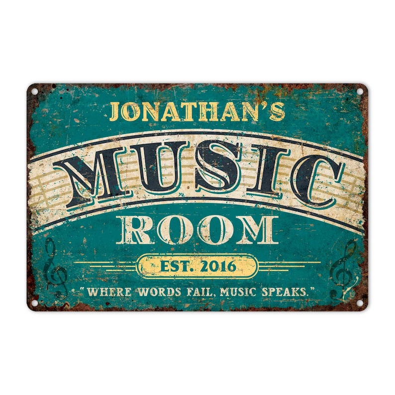 Your bestie is a big fan of music and you’re thinking about a special gift for his birthday? How about changing his room look with this music room sign plate? You can personalize with name and birth year for a personal touch. Cool, right? Here are the tips for you: If his type is rock or dance music, a metal one would be a perfect choice. If he loves ballad songs, then choose a canvas.