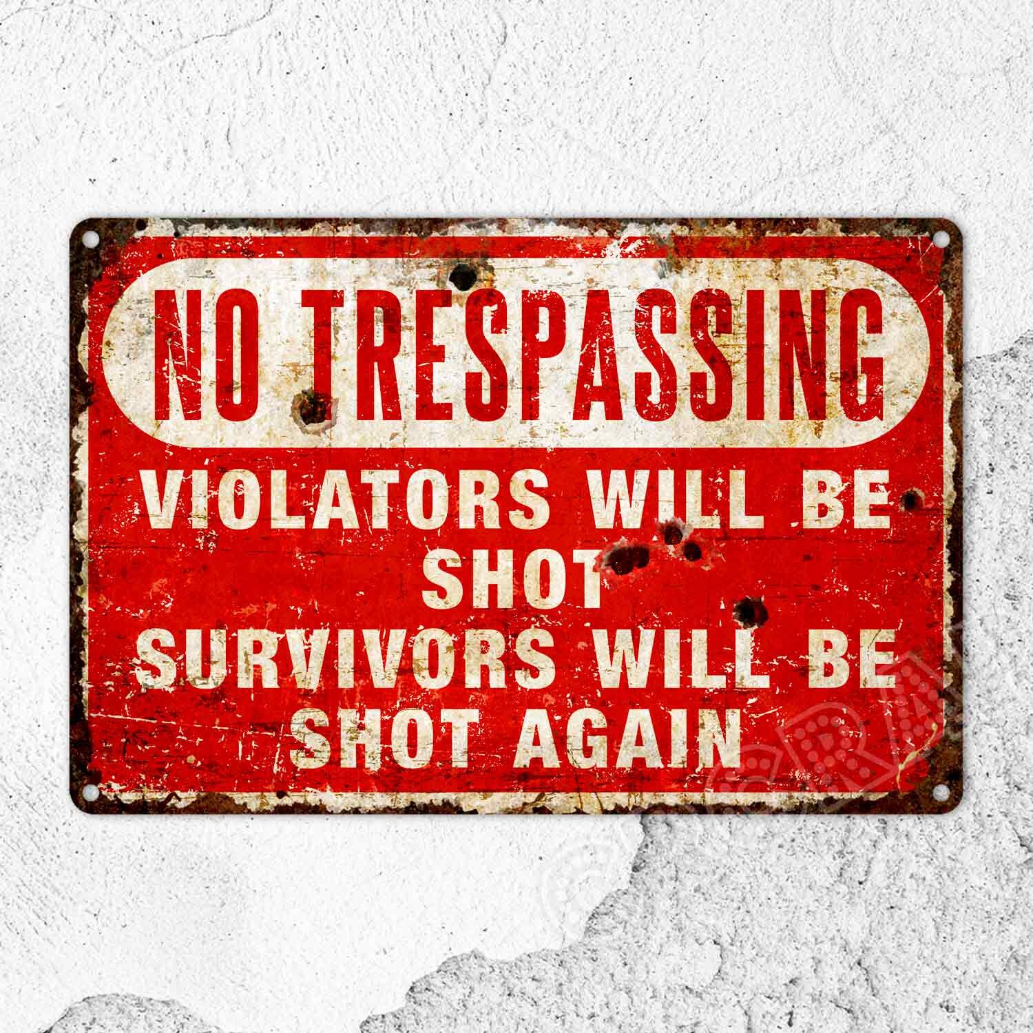 Vintage Metallschild „No Trespassing“ | 20,3x30,5 Cm, Aluminium, Wetterfest Für Garten, Werkstatt Oder Wanddeko