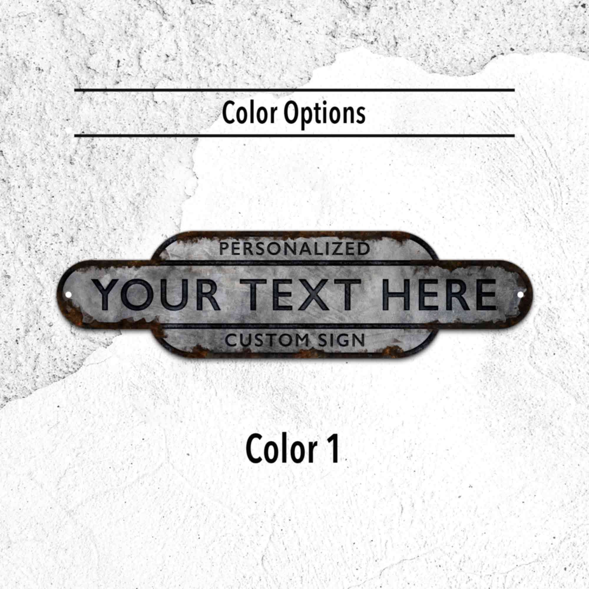 パーソナライズされた鉄道駅用メタルサイン - ヴィンテージ風の素朴な