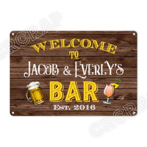 Personalized Bar Sign: Rustic Wood Look, Aluminum Metal Print