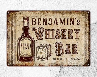 Personalized Whiskey Bar Sign: Rustic Lounge Decor, Custom Metal Pub Sign