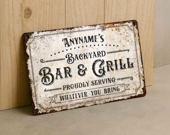 Custom Backyard Bar & Grill Metal Sign – Personalized Decor for Outdoor Gatherings and Entertaining