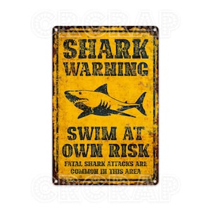 Shark Warning Sign: Retro Beach Pool Decor