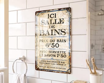 Plaque Métal Salle de Bain Vintage Décoration Murale Aluminium Rustique