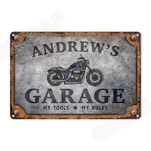 Custom Motorcycle Garage Sign: Personalized Rusty Style Metal Decor