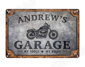 Custom Motorcycle Sign, Great Personalised Metal Sign for your Garage / Workshop / Man Cave / Room, Rusty Style Gifts for Him