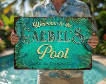 Personalized Pool Sign Aluminum Outdoor Custom Backyard Decor