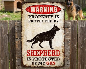 Retro Warning Metal Sign Aluminum German Shepherd Dog Wall Decor Gift for Pet Lover