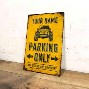 Letrero metálico personalizado de estacionamiento todoterreno: decoración rústica personalizada para garaje o entrada de vehículos 4x4