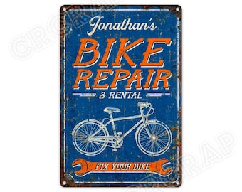 Bike Repair & Rental, Metal Sign, Garage Sign, Bicycle Decor, Custom Sign, Personalised Gifts