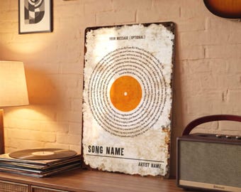 Personalized Song Lyrics Metal Sign of Aluminum Vinyl Record Wall Decor for Rustic Home Gift