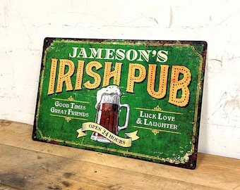 Custom Irish Pub Metal Sign – Personalized Vintage Beer Plaque for Home Bar, Kitchen or Man Cave