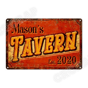 Personalized Tavern Metal Sign: Rustic Bar Decor