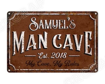 Insegna della grotta dell'uomo, Insegna del bar, Decorazione del garage, Insegna in metallo, Decorazioni rustiche per la casa, Regali personalizzati