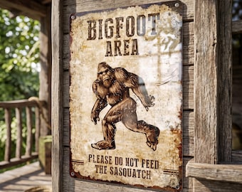 Funny Beware of Bigfoot Sign Aluminum Outdoor Retro Cabin Decor Gag Gifts