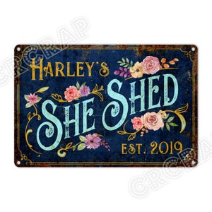 Custom She Shed Sign, Classic Style Wall Decor, A Flower / Floral Graphic on the Sign, Personalized Gifts for Her