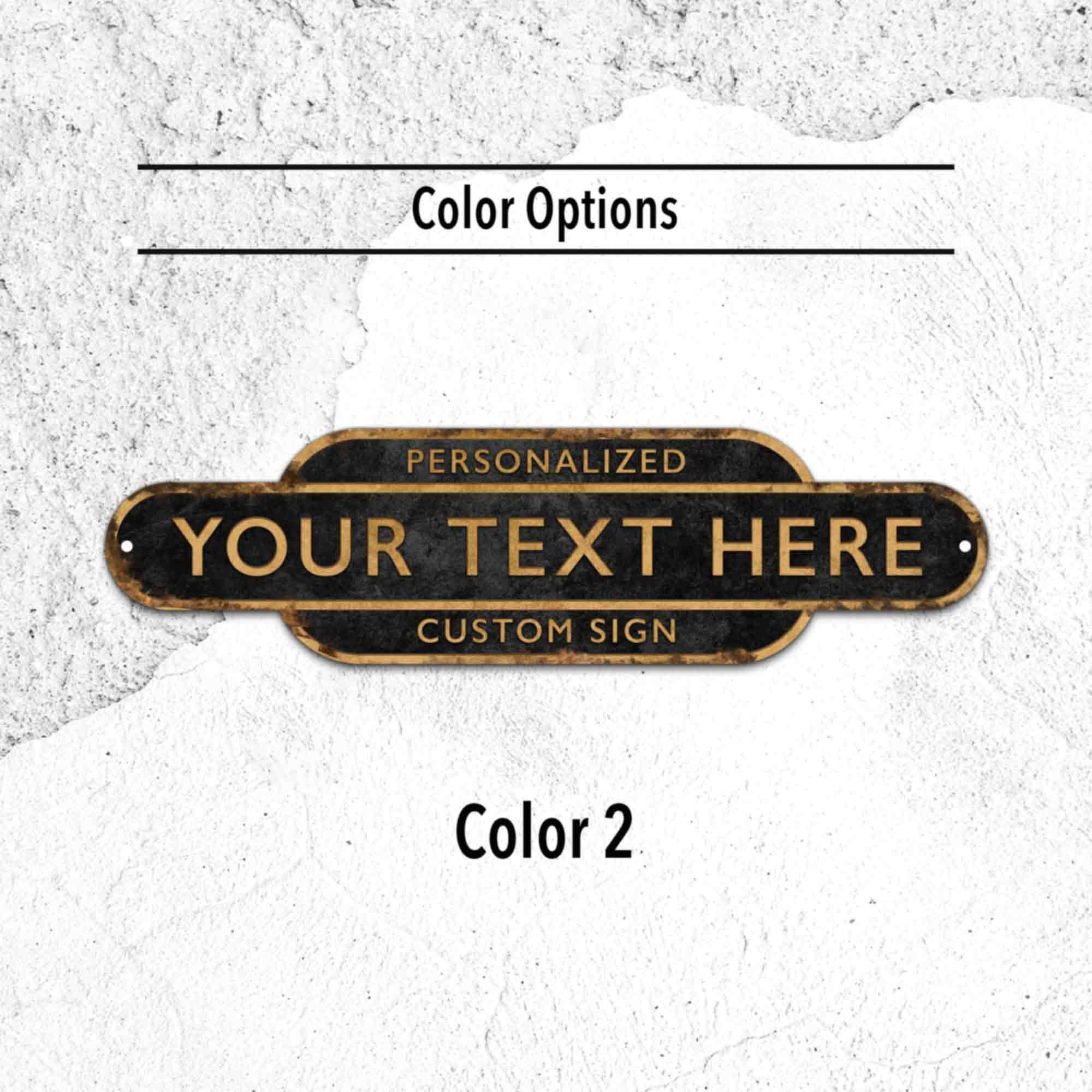 パーソナライズされた鉄道駅用メタルサイン - ヴィンテージ風の素朴な