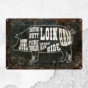 Letrero de carnicero, Cortes de cerdo, Decoración de cocina, Regalos de chef, Letrero de metal