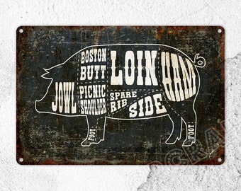 Butcher Sign, Cuts of Pork, Kitchen Decor, Chef Gifts, Metal Sign
