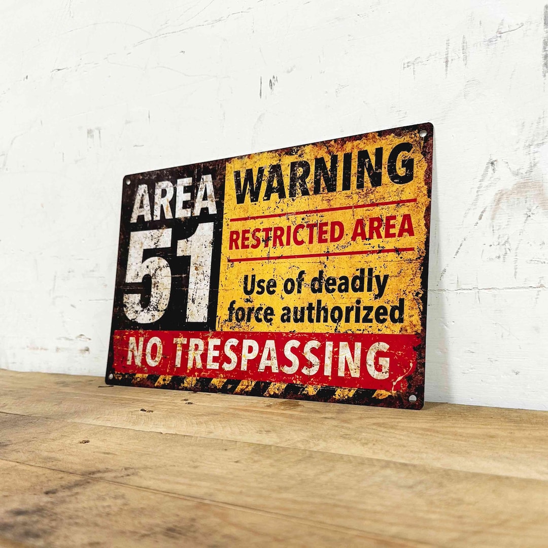 Area 51 Targa Metallo FEMER - 30x20cm, Warning Restricted Area, Made In Germany Targa Decorativa Area 51