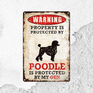 Beware of Dog Poodle Sign: Metal Warning Decor