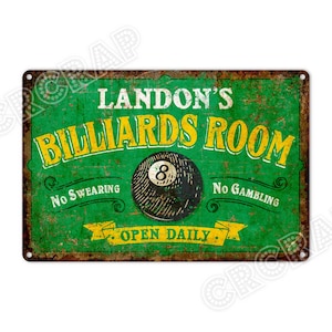 Cartel de bar, Decoración de billar, Sala de billar, Cartel de sala de juegos, Letrero personalizado, Letrero de metal, Decoración de pared rústica, Regalos personalizados