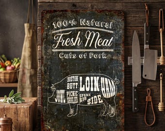 Retro Butcher Shop Metal Sign Outdoor Aluminum Farmhouse Kitchen Wall Decor Gifts