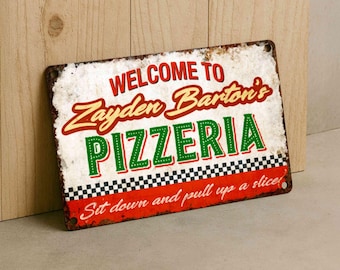 Custom Pizza Bar Metal Sign – Personalized Rustic Decor for Kitchen, Home Bar or Dining Space