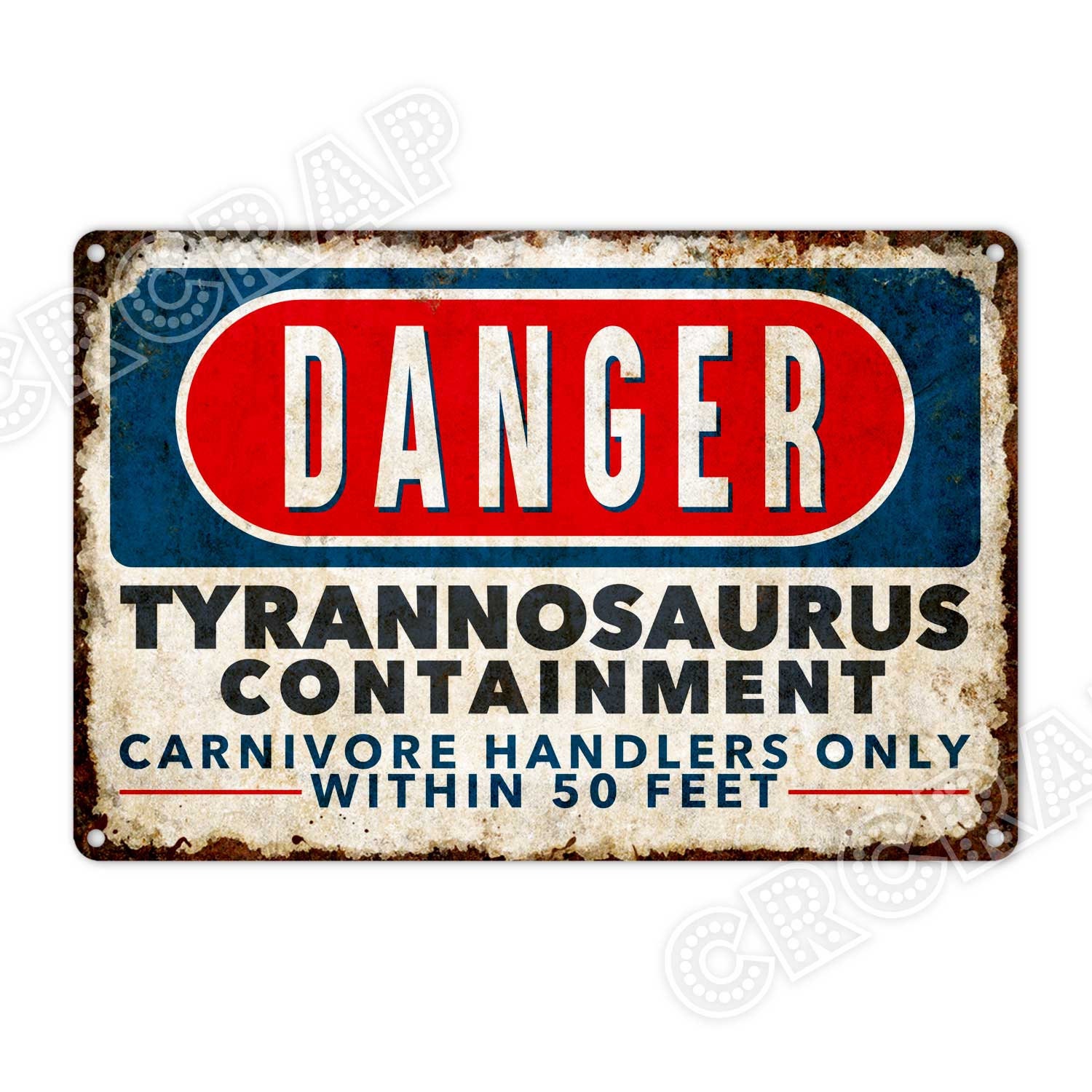 Tyrannosaurus Einschluss Gefahrenschild: Rustikales Metallwarndekor