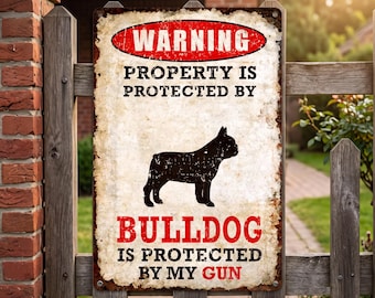 Retro Bulldog Warning Metal Sign Beware of Dog Outdoor Yard Decor Dog Lover Gift